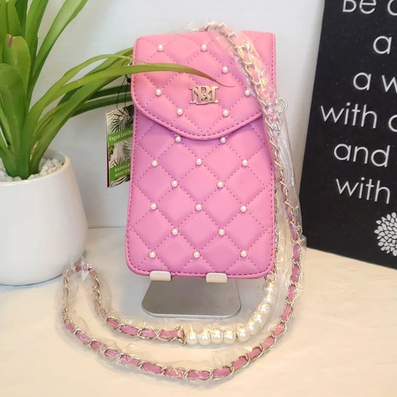 Badgley Mischka Crossbody NWT Pink with White Pearls Retail $80 - Picture 1 of 4